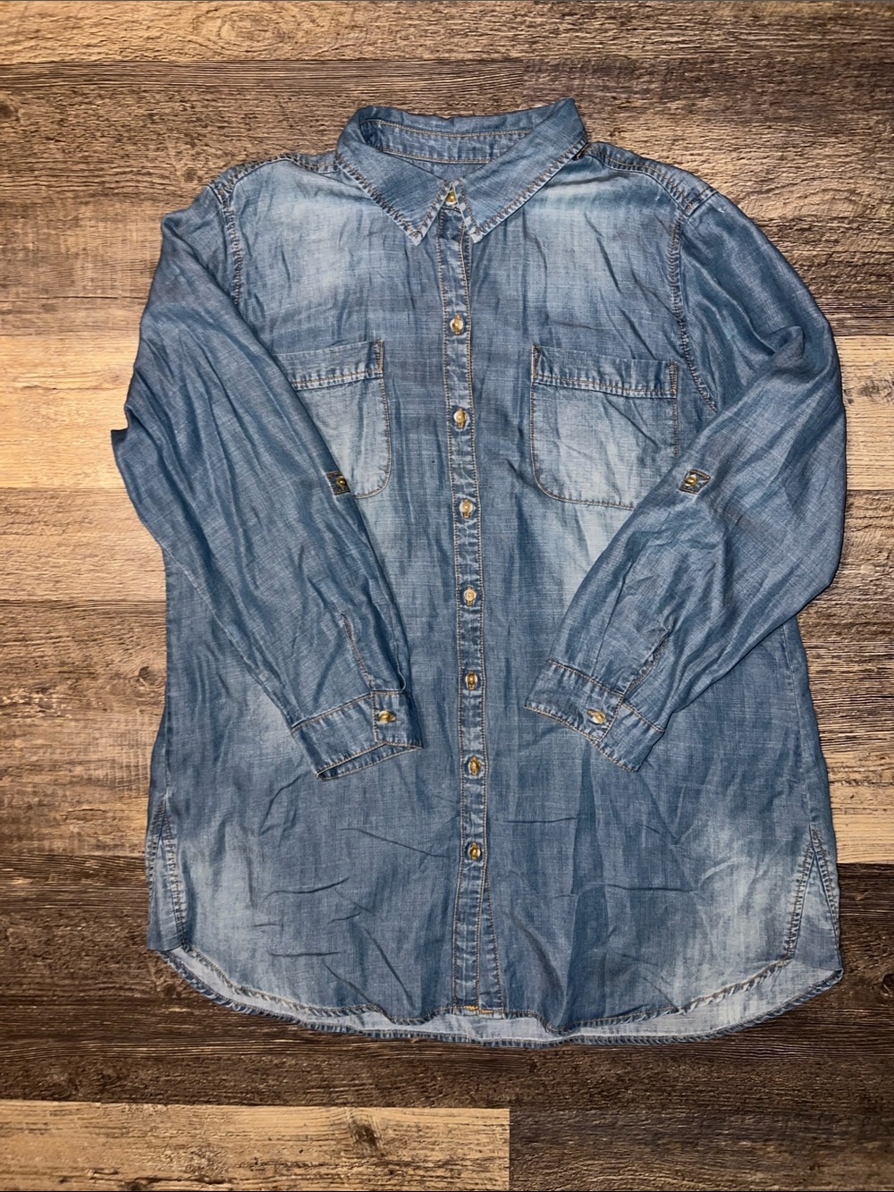 Chico's Washed Blue Denim Button-Down Shirt